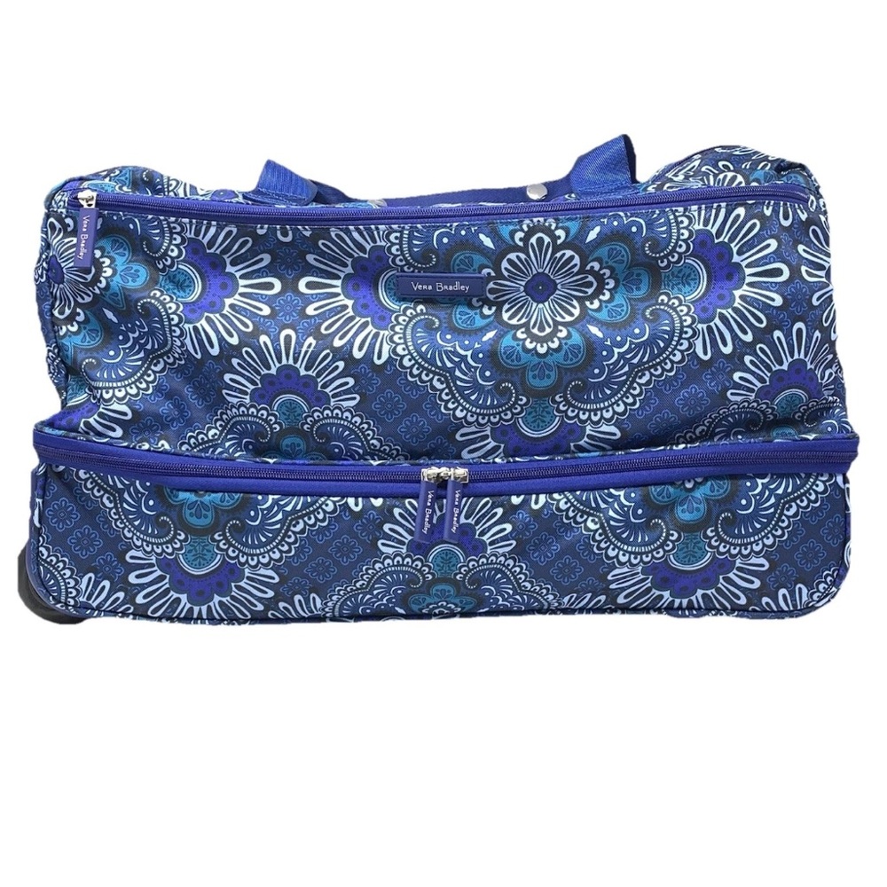 Vera Bradley Wheeled Carry On Luggage Blue Duffel Overnight Weekend Travel Bag